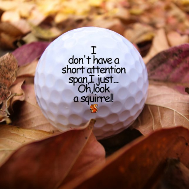 Pelotas De Golf Moderna atención Span Squirrel Texto negro (Modern short attention squirrel funny quote golf ball)