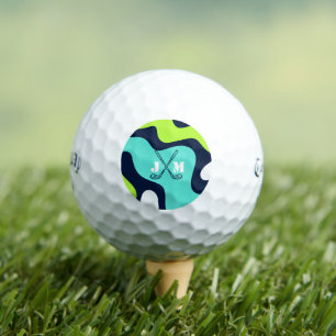 Pelotas De Golf Moderno Monograma Onda Retro Verde Azul