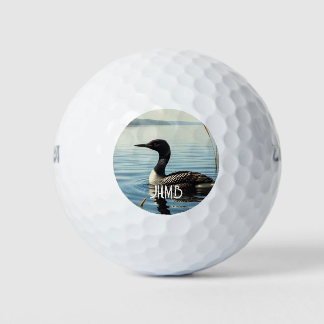 Pelotas De Golf Monogram Common Loon Bird Waterfowl (Anverso)