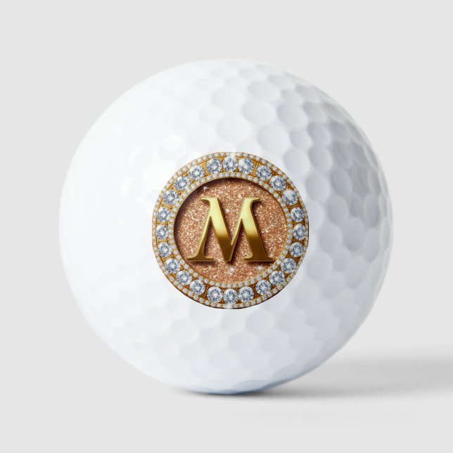 Pelotas De Golf Monogram Letter M on Rose Gold Glitter Background (Anverso)