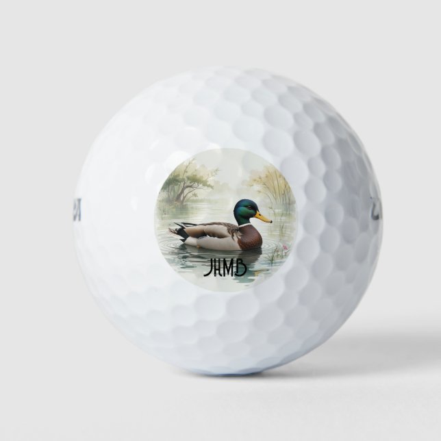 Pelotas De Golf Monogram Mallard Duck Bird Nature Animal (Anverso)