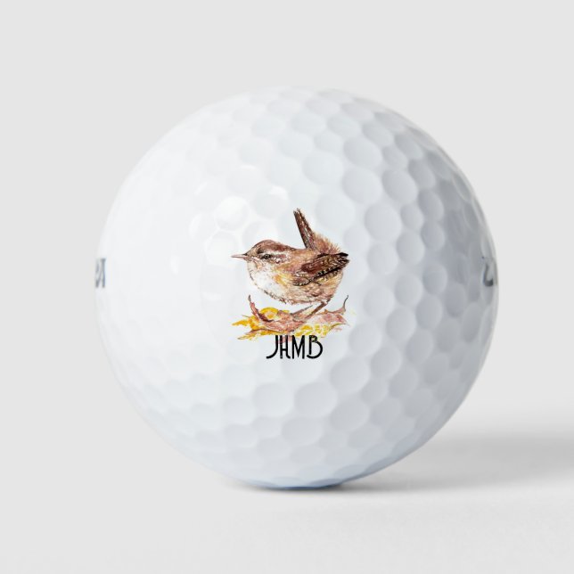 Pelotas De Golf Monogram Watercolor Wren Bird Nature, Wildlife (Anverso)