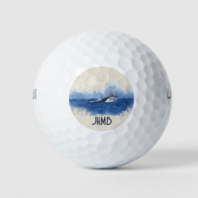 Pelotas De Golf Monogram Whale Tail Ocean Sealife (Anverso)