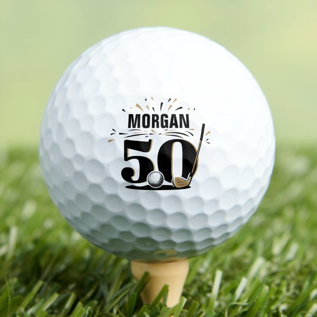Pelotas De Golf Monograma 50 Cumpleaños (Monogram 50th Birthday Golf Balls)