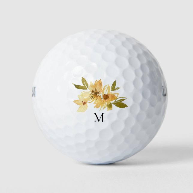 Pelotas De Golf Monograma amarillo floral (Anverso)