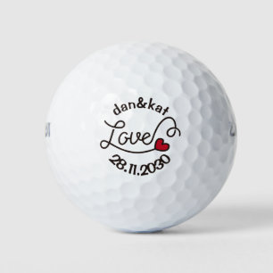 Pelotas De Golf Monograma Amor Moderna Tipografía Arte Corazón Roj