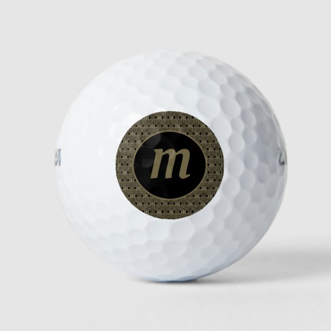 Pelotas De Golf Monograma Art Déco Dorado Negro (Anverso)