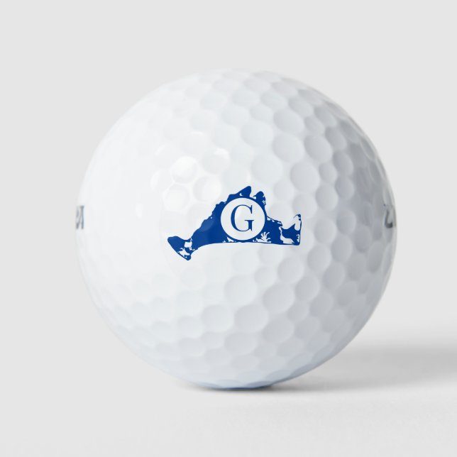 Pelotas De Golf Monograma azul marino del viñedo de Martha (Anverso)