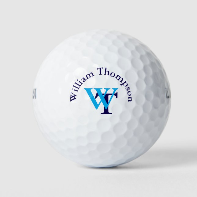 Pelotas De Golf Monograma azul personalizado (Anverso)
