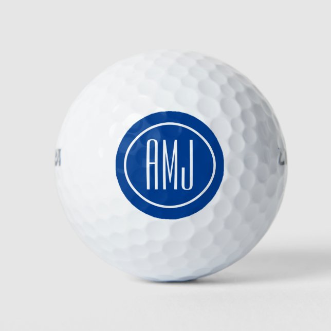 Pelotas De Golf Monograma azul y blanco personalizar (Anverso)
