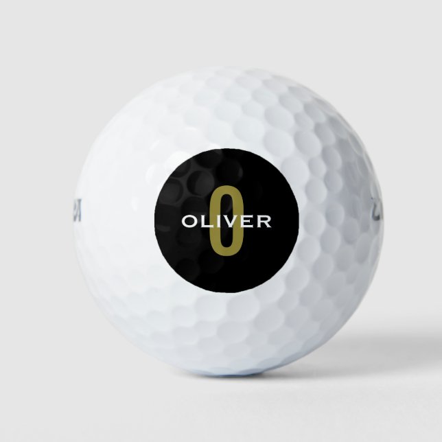 Pelotas De Golf Monograma blanco dorado negro personalizado (Anverso)