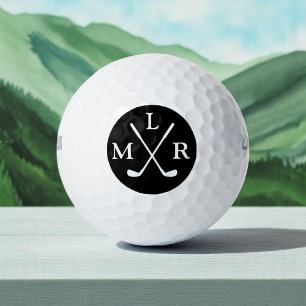 Pelotas De Golf Monograma blanco y negro de 3 letras iniciales
