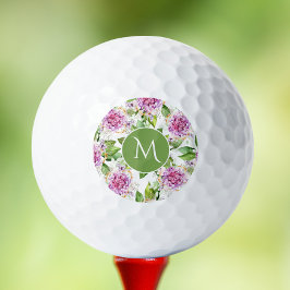 Pelotas De Golf Monograma Bonito Morado Verde Acuarela Floral