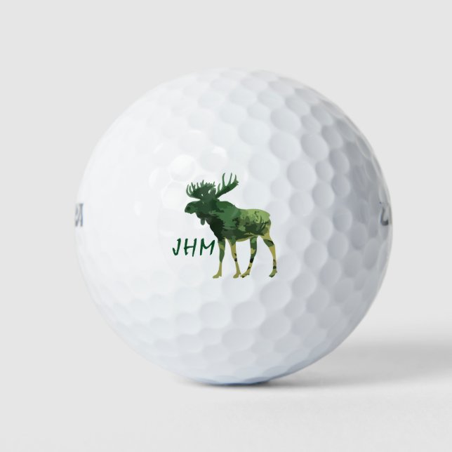 Pelotas De Golf Monograma Camuflaje Moose Animal Nature Art (Anverso)