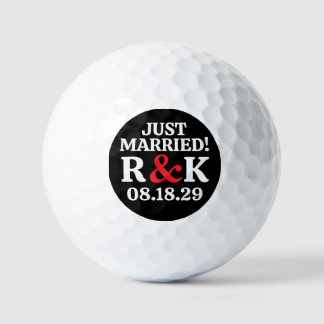 Pelotas De Golf MONOGRAMA CASADOS & Ampersand Rojo, Fondo Negro
