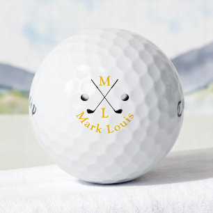 Pelotas De Golf Monograma: clubes de cruce logotipo amarillo