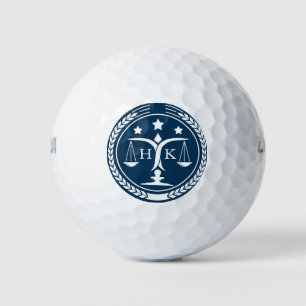 Pelotas De Golf Monograma con el logotipo Justicia blanca y azul