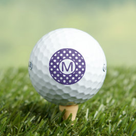 Pelotas De Golf Monograma con lunares morados y blancos lindos
