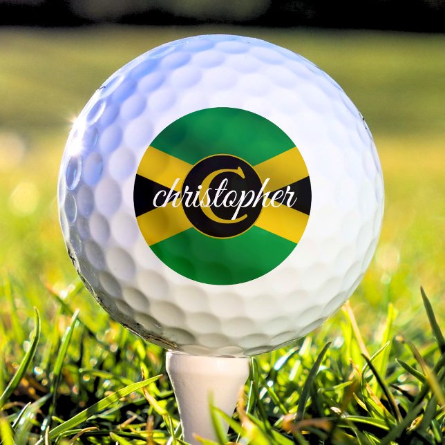 Pelotas De Golf Monograma con nombre de bandera jamaiquina (Jamaica Jamaica flag monogram golf ball)