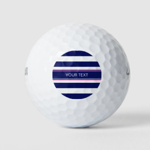 Pelotas De Golf Monograma con nombre rosado caliente de la franja