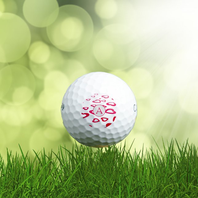 Pelotas De Golf Monograma Corazón rojo Valentine personalizado (Subido por el creador)