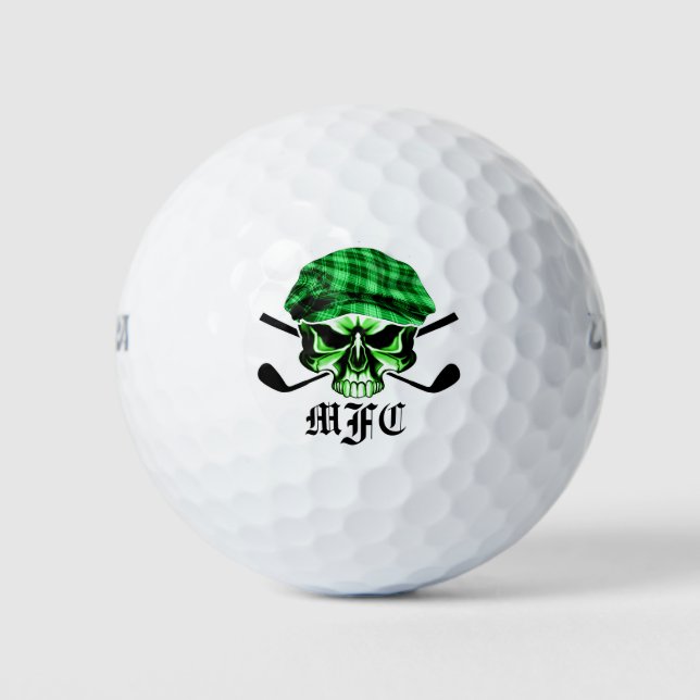 Pelotas De Golf Monograma cráneo y clubes de golf cruzados (Anverso)