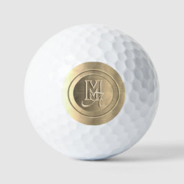 Pelotas De Golf Monograma de acero metálico de oro grabado