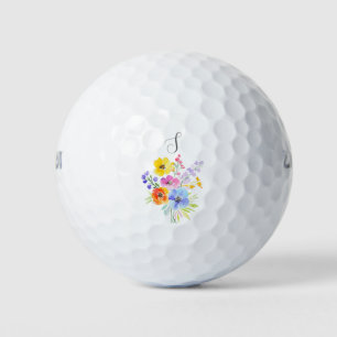 Pelotas De Golf Monograma de Acuarela Floral Vibrante