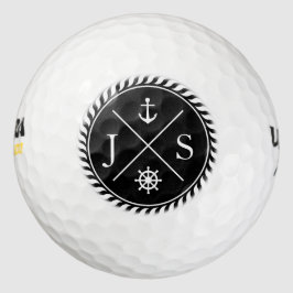 Pelotas De Golf Monograma de ancla náutica en blanco y negro