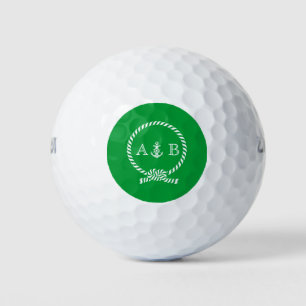 Pelotas De Golf Monograma de ancla verde y de rollo