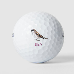 Pelotas De Golf Monograma de animal de pájaro gorrión lindo acuare