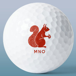Pelotas De Golf Monograma de ardilla roja personalizado