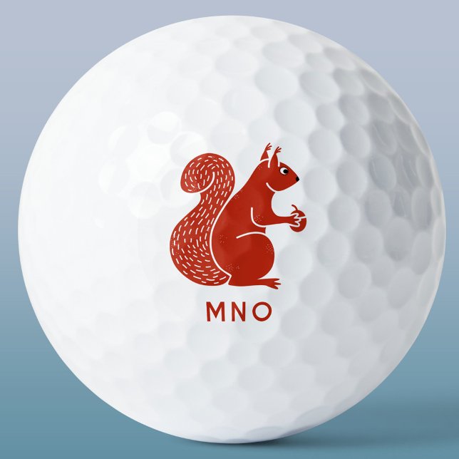 Pelotas De Golf Monograma de ardilla roja personalizado (Red squirrel personalized monogram initials golf ball for wildlife and animal lovers)