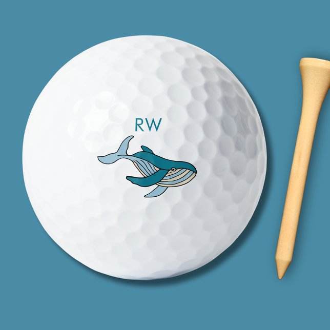 Pelotas De Golf Monograma de ballena azul (Blue whale monogrammed persoalized golf balls.)