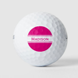 Pelotas De Golf Monograma de bandas blancas rosadas calientes