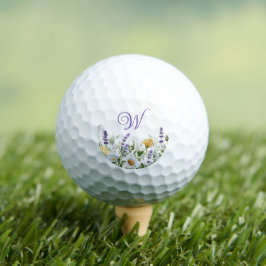 Pelotas De Golf Monograma de borde de acuarela de flores silvestre