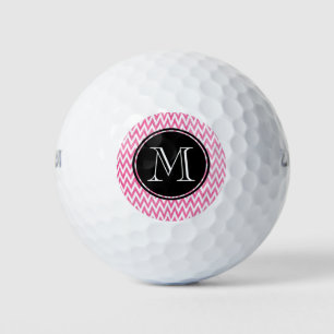 Pelotas De Golf Monograma de Chevron Blanco Rosa