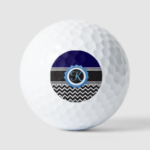 Pelotas De Golf Monograma de Chevron negro azul
