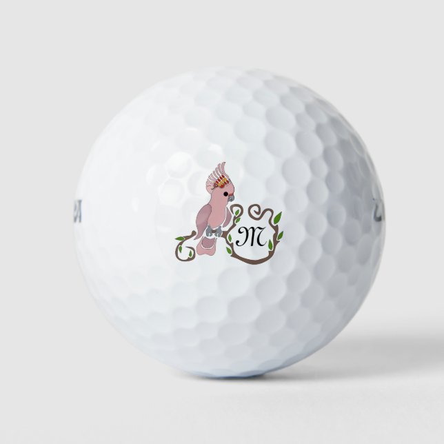 Pelotas De Golf Monograma de Cockatoo rosa caprichoso (Anverso)