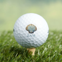 Pelotas De Golf Monograma de concha de vieira azul costera