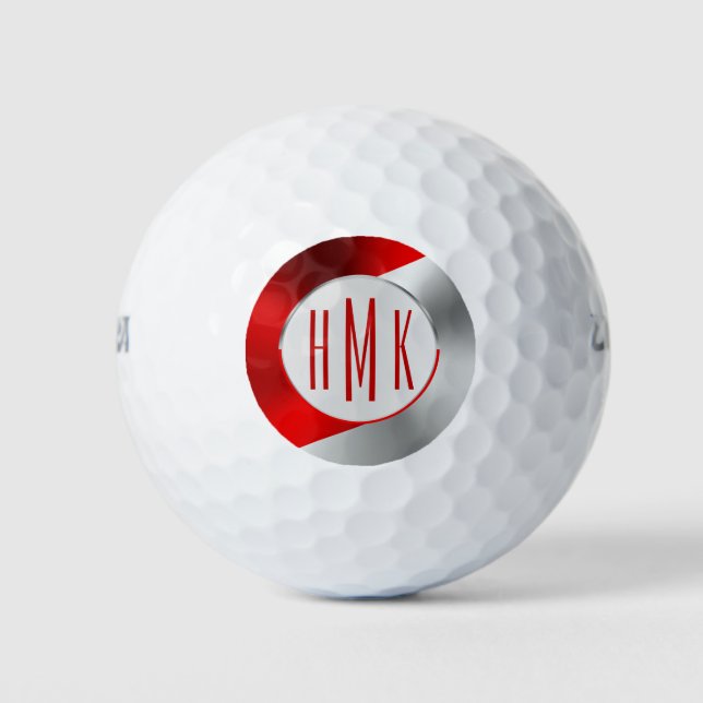 Pelotas De Golf Monograma de diseño geométrico negro y plateado (Anverso)