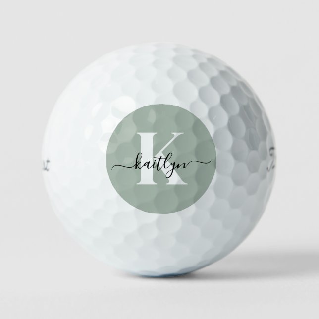 Pelotas De Golf Monograma de escritura verde sabio moderno (Anverso)