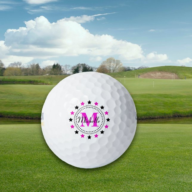 Pelotas De Golf Monograma de estrellas negras rosadas (Subido por el creador)