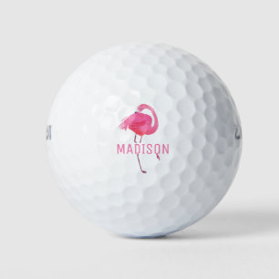 Pelotas De Golf Monograma de flamenco rosa acuarela