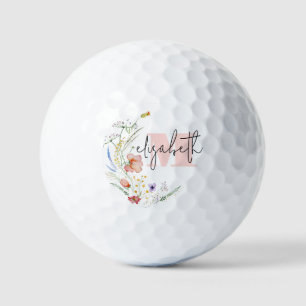 Pelotas De Golf Monograma de flores silvestres acuáticas