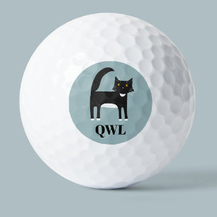 Pelotas De Golf Monograma de gato negro y blanco