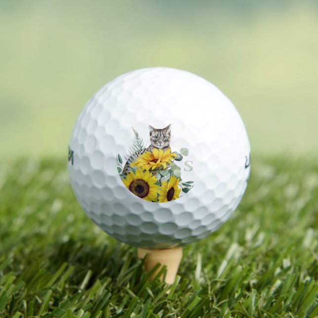 Pelotas De Golf Monograma de girasol de gato moderno (Camiseta in situ)