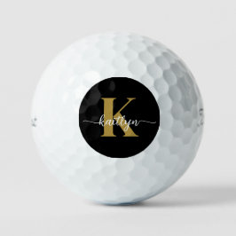 Pelotas De Golf Monograma de guión de oro negro