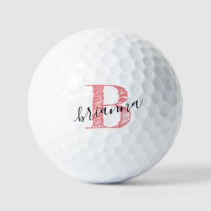 Pelotas De Golf Monograma de guion elegante personalizado rosa ini