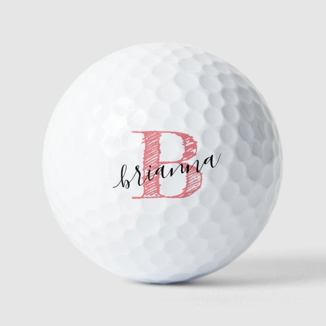 Pelotas De Golf Monograma de guion elegante personalizado rosa ini (Anverso)